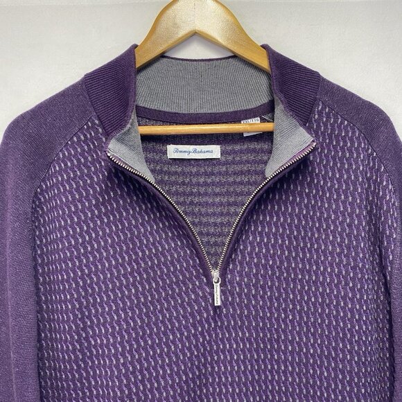 Tommy Bahama Seaport Quater-Zip Mock Neck Pullover Knit Sweater Men XXL Purple - Picture 9 of 12
